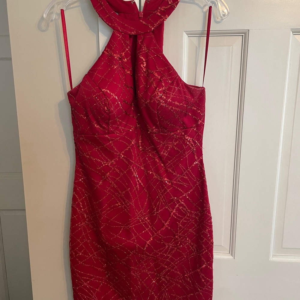 Elegant Red Halter Dress